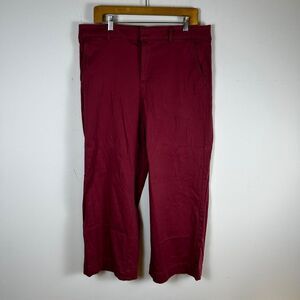 LOFT Wide Leg Crop Pants Womens Size 12 Maroon Burgundy Cotton Lyocell Stretch